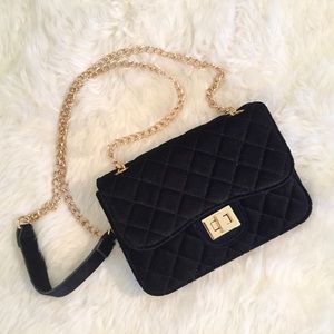 Black Velvet Chanel Style Cross Body Purse